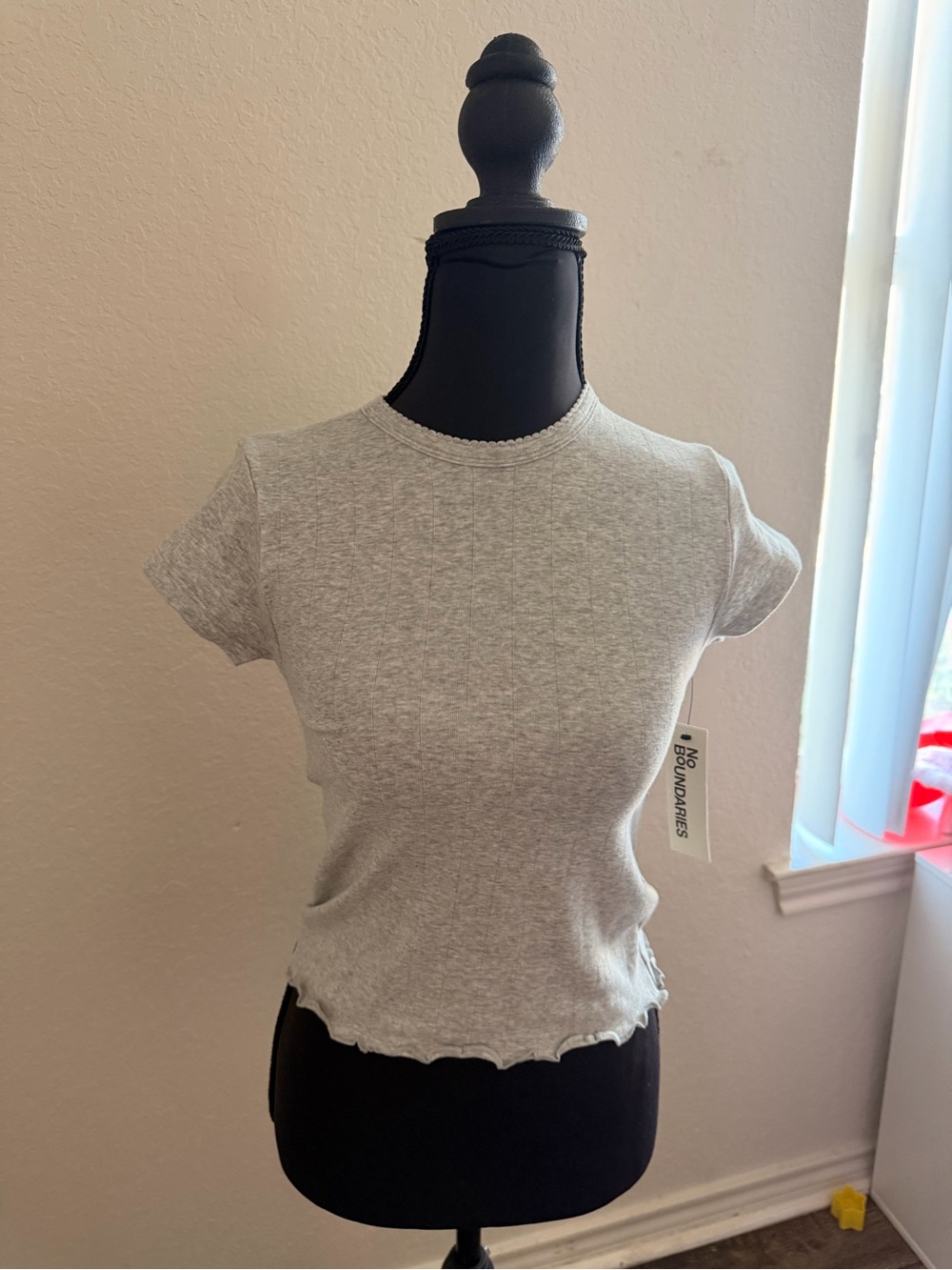 No Boundaries Gray Ribbed Short Sleeve Crop Top